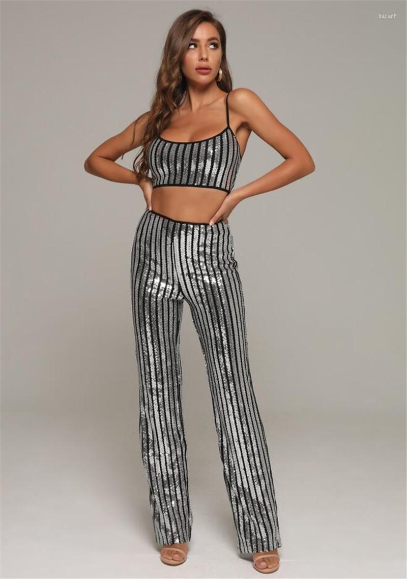 Women's Two Piece Pants Hight Quality Autumn Silver Pieces Bandage Set Sexy Spaghetti Straps Mesh Sequins Short Tops Celebrity Designer High
Women's Two Piece Pants Hight Quality Autumn Silver Pieces Bandage Set Sexy Spaghetti Straps Mesh Sequins Short Tops Celebrity Designer High