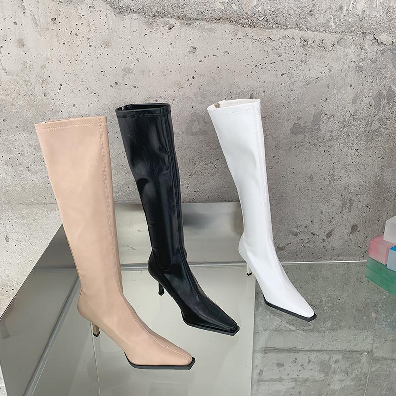 Boots Black Beige White Pointed Toe Stretch Knee High Thin Heels Back Zipper Autumn Winter Knight Booties 39
Boots Black Beige White Pointed Toe Stretch Knee High Thin Heels Back Zipper Autumn Winter Knight Booties 39