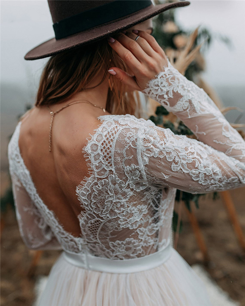 Long Sleeve Boho Wedding Dresses for Women Bride V-Neck A-e Beach Bridal Gowns Bohemian Marriage Dress Vestidos De Noiva