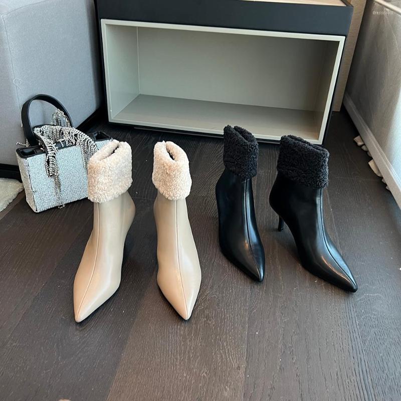 Boots Pointed Toe Women Ankle 2022 Arrivals Dress Shoes Woman Fur Design Thin High Heels Black Beige Party Pumps Size 39
Boots Pointed Toe Women Ankle 2022 Arrivals Dress Shoes Woman Fur Design Thin High Heels Black Beige Party Pumps Size 39