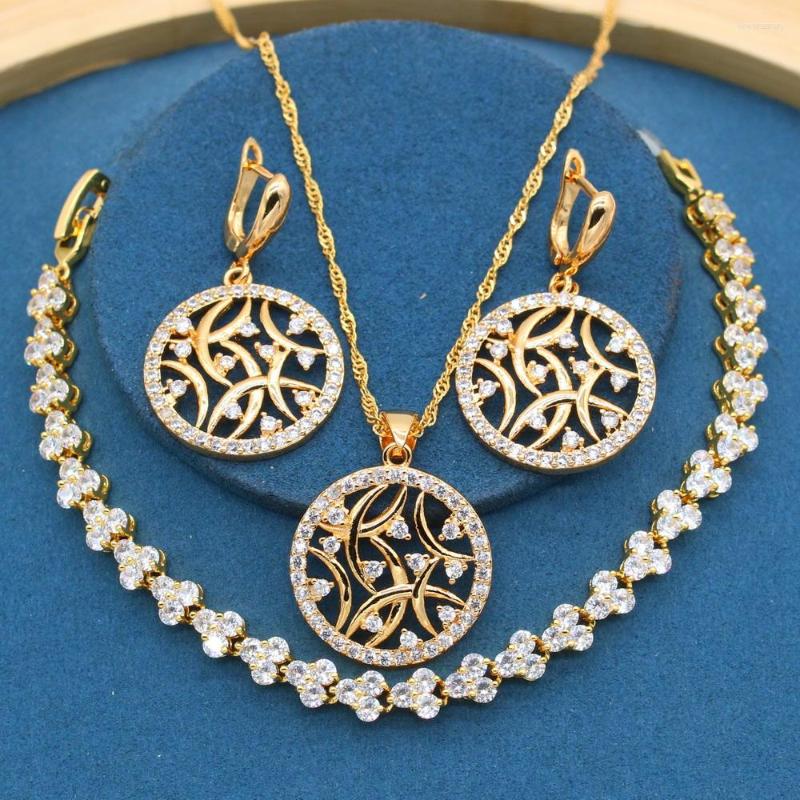 Necklace Earrings Set White Zirconia Gold Color Bridal For Women Bracelet Ring Party Birthday Gift, Picture shown
Necklace Earrings Set White Zirconia Gold Color Bridal For Women Bracelet Ring Party Birthday Gift, Picture shown