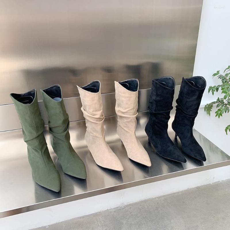 Boots Pointed Toe Women Mid Calf Flock Thin Heels Fashion 2022 Arrivals Slip On Black Beige Green Winter Bootis Woman
Boots Pointed Toe Women Mid Calf Flock Thin Heels Fashion 2022 Arrivals Slip On Black Beige Green Winter Bootis Woman