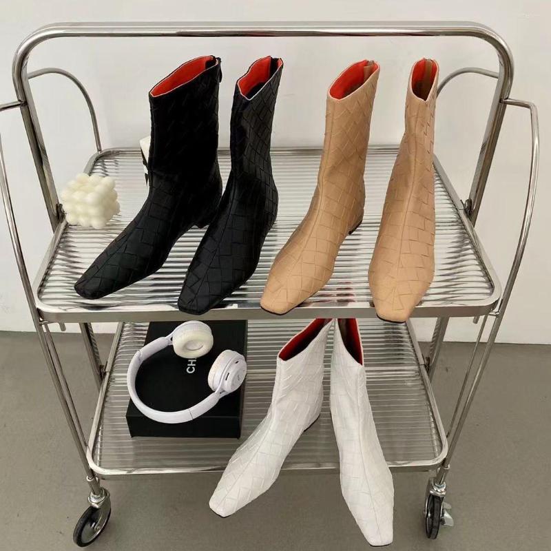 Boots Weave Women Ankle Black Beige White Flat Heeled Short Booties Back Zipper Winter Party Dress Shoes
Boots Weave Women Ankle Black Beige White Flat Heeled Short Booties Back Zipper Winter Party Dress Shoes