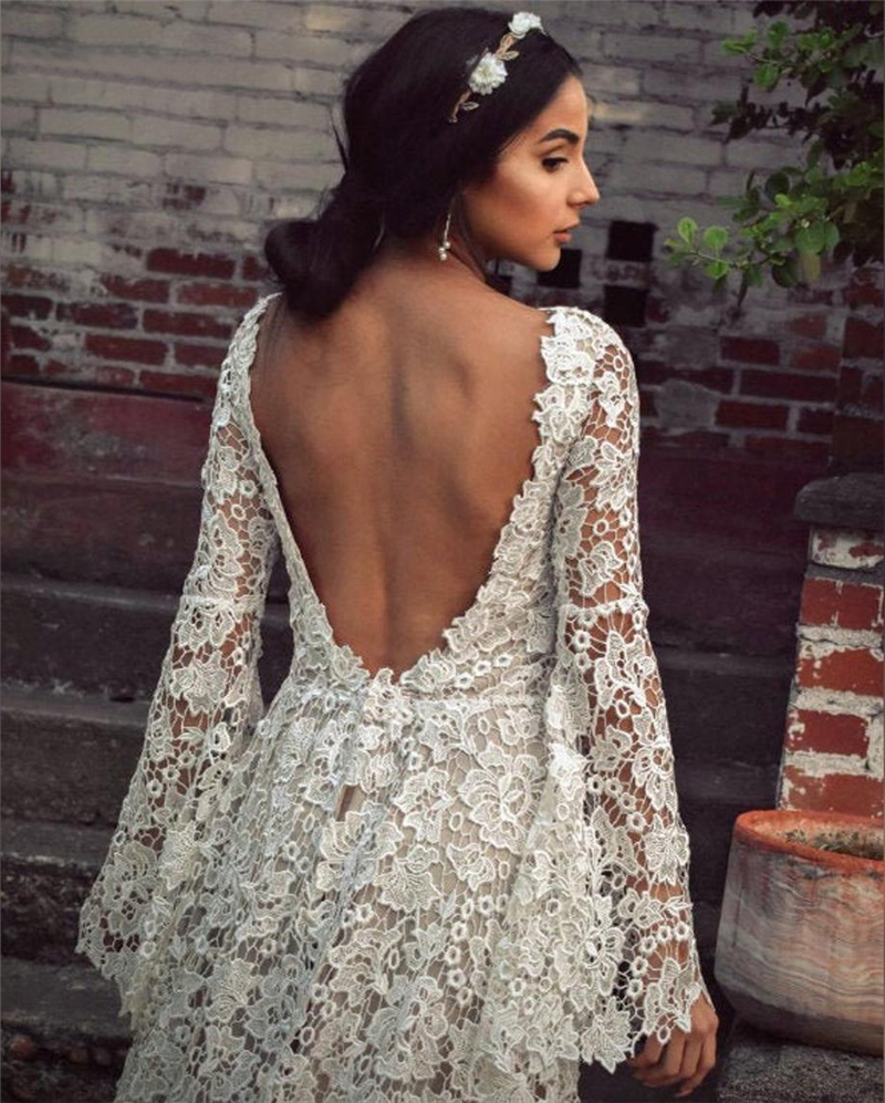 Lace Boho Wedding Dresses for Women Long Sleeve Backless A-e Bohemian Bride Dress Beach Bridal Gowns Vestidos De Novia