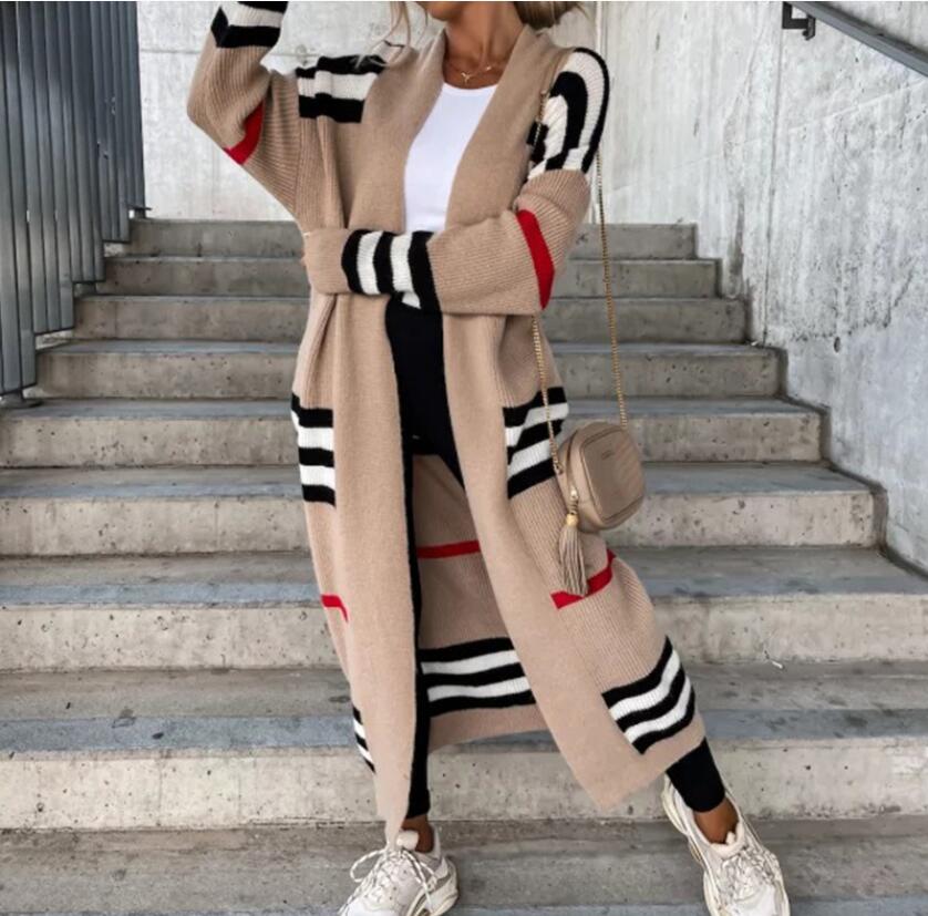 Women' Sweaters 2022 Autumn Winter Fashion Knitted Cardigan Women Elegant Striped Patchwork Loose Long Outerwear Casual Long Sleeve Sweater Coat
Women' Sweaters 2022 Autumn Winter Fashion Knitted Cardigan Women Elegant Striped Patchwork Loose Long Outerwear Casual Long Sleeve Sweater Coat