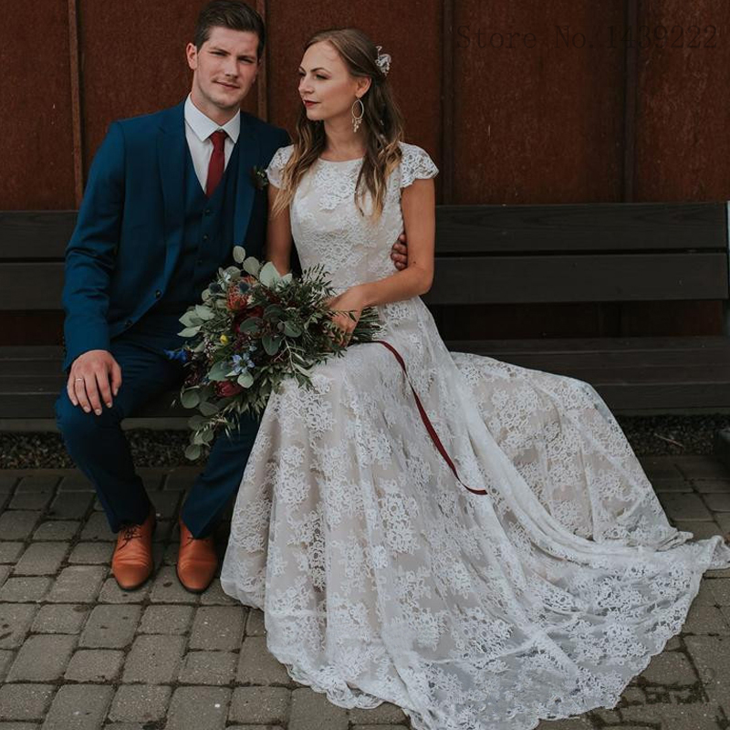 White Ivory Lace Scoop Elegant Wedding Dress Backless Robe De Mariee Sofuge Boho Dubai Arabic Abiti Da Sposa Long Dresses