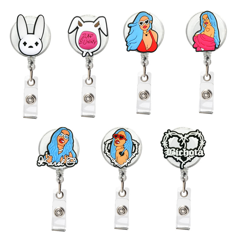 Key Rings Bad Bunny Pl Badge Nurse Cute Karol G Name Reel Clip Holder Doctor School Student Office Id Card Drop Delivery 2022 Smtxv