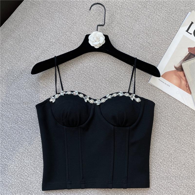 Women' Tanks Sexy Black Crop Top For Women 2022 Spring Arrivals Rhinestone Edge Three-Dimensional Chest Pad Spaghetti-Strap Camisole
Women' Tanks Sexy Black Crop Top For Women 2022 Spring Arrivals Rhinestone Edge Three-Dimensional Chest Pad Spaghetti-Strap Camisole