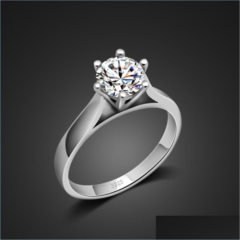 Cluster Rings Cluster Rings Elegant Classic Ring Woman100 925 Sterling Siers Bright 5A Zircons Marriage Proposal Wedding Jewelry Gif Dhnak