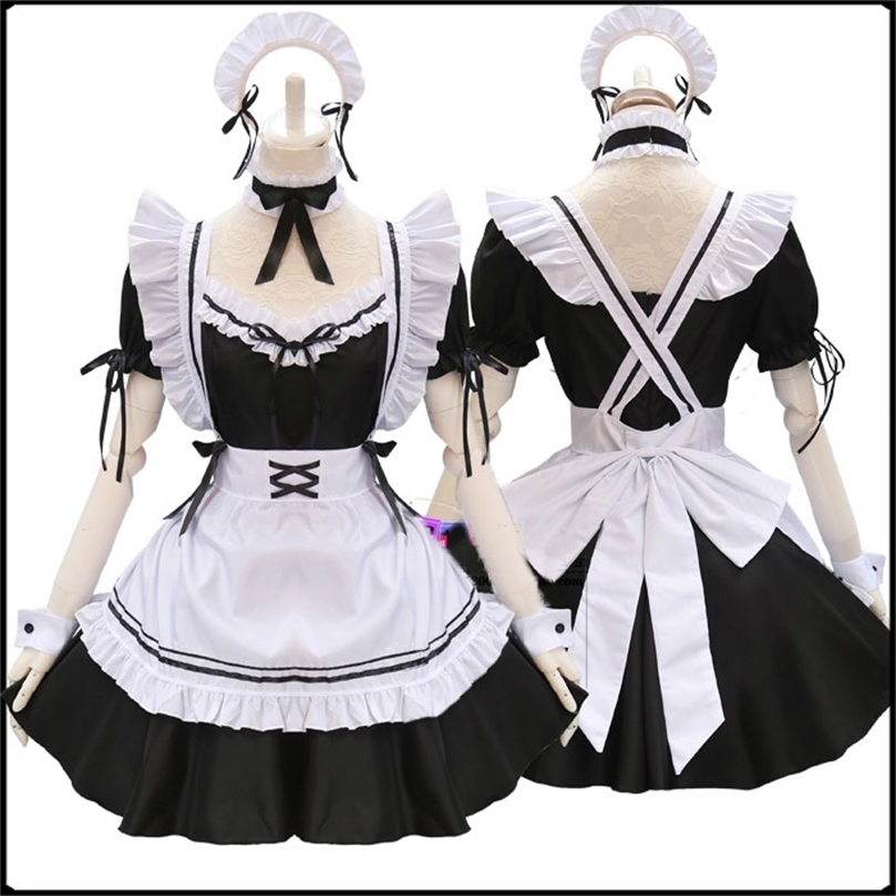 Black Cute Lolita Maid Costumes French Maid Dress Girls Woman Amine Cosplay Costume Waitress Maid Party Stage Costumes T200713