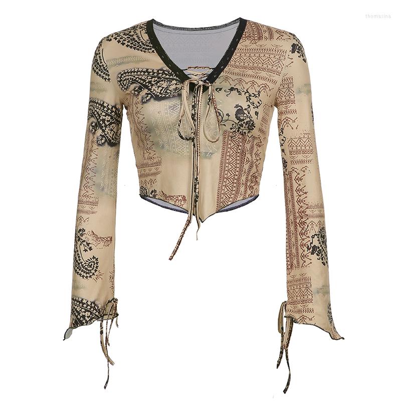 Ethnic Clothing Retro Age Sense V-neck Lace-up Abstract Printing Long-Sleeved T-shirt For Women Versatile Slim-Fit Top Autumn
Ethnic Clothing Retro Age Sense V-neck Lace-up Abstract Printing Long-Sleeved T-shirt For Women Versatile Slim-Fit Top Autumn