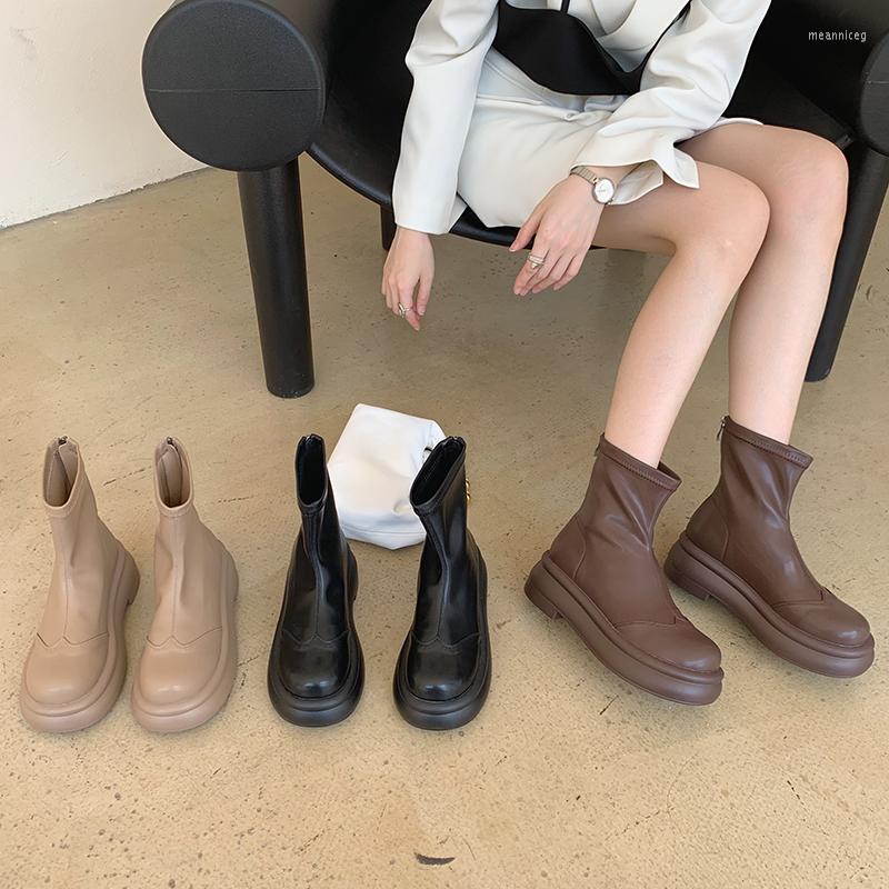Boots Round Toe Women Ankle Thick Flat Heeled Brown Black Khaki Back Zipper Sock Stretch Shoes Woman Platform Size 35-39
Boots Round Toe Women Ankle Thick Flat Heeled Brown Black Khaki Back Zipper Sock Stretch Shoes Woman Platform Size 35-39