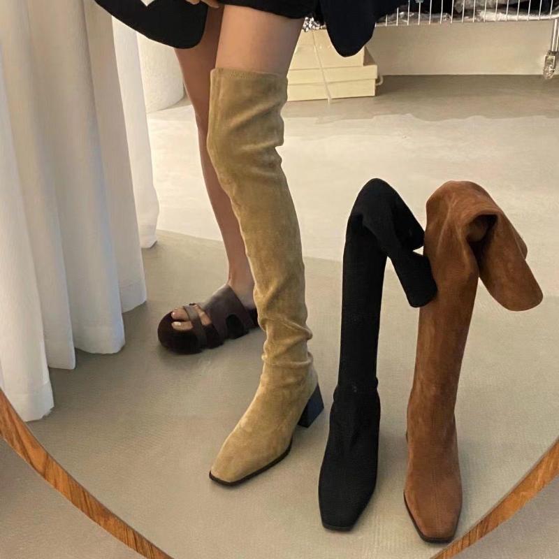 Boots Square Toe Women Over The Knee Booties Sock Botas Flat High Heels Flock Black Beige Brown Slip On Fashion Winter Dress
Boots Square Toe Women Over The Knee Booties Sock Botas Flat High Heels Flock Black Beige Brown Slip On Fashion Winter Dress