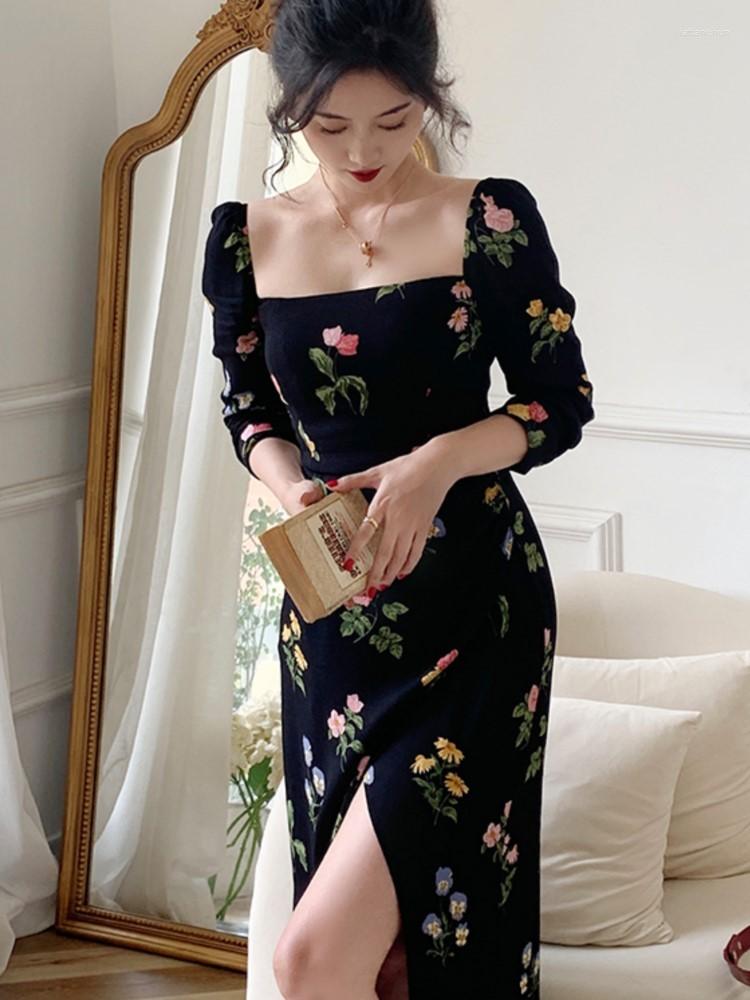 Casual Dresses Summer Women Elegant Long Sleeve Fashion Dress Slim Chic Female French Style Print Clothes Vestidos, Black 
Casual Dresses Summer Women Elegant Long Sleeve Fashion Dress Slim Chic Female French Style Print Clothes Vestidos, Black