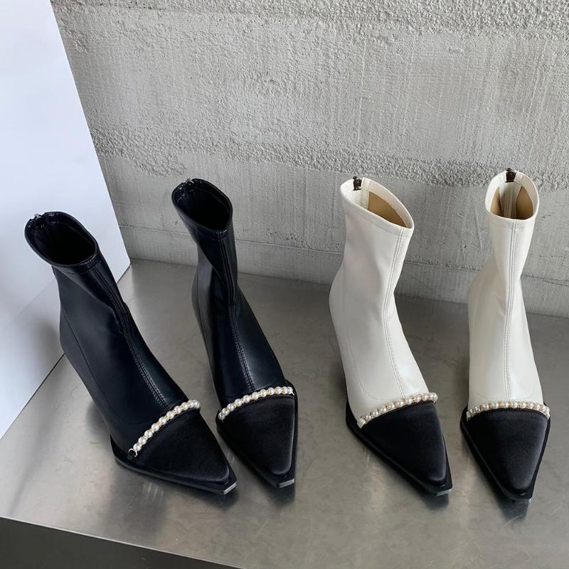 Boots Fashion Women Ankle Pointed Toe Stretch Shoes Pearl Chain Back Zipper Black White Sock Booties Sexy Ladies Dress 39
Boots Fashion Women Ankle Pointed Toe Stretch Shoes Pearl Chain Back Zipper Black White Sock Booties Sexy Ladies Dress 39
