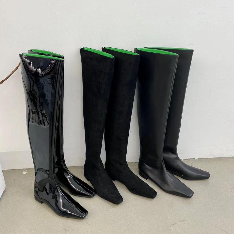Boots Square Toe Women Over The Knee Patent Leather/PU/Flock Ladies Flat Heeled Slip On Western Botas Winter Black Dress Shoes, Black 1
Boots Square Toe Women Over The Knee Patent Leather/PU/Flock Ladies Flat Heeled Slip On Western Botas Winter Black Dress Shoes, Black 1