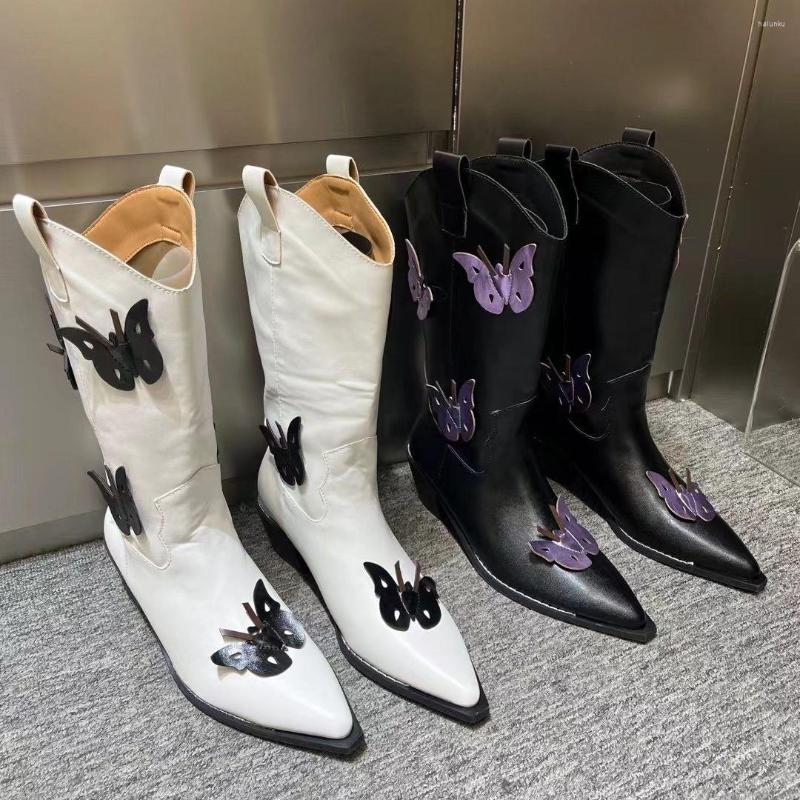 Boots Pointed Toe Women Western Flat Mid Heels Shallow Slip On Black White Butterfly Design Winter Calf Autumn Booties 35-39
Boots Pointed Toe Women Western Flat Mid Heels Shallow Slip On Black White Butterfly Design Winter Calf Autumn Booties 35-39