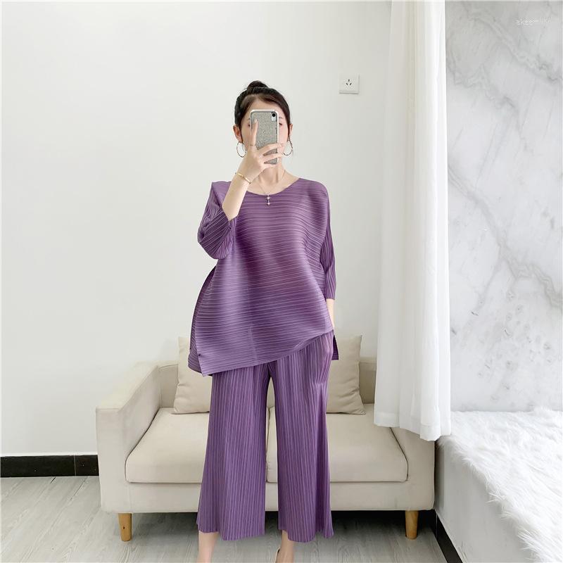 Women's Two Piece Pants 2022 Miyake Pleated Size Women Sets Large Loose Top Shirt Wide Leg Trousers Female Summer Autumn Fold Clothing, Purple
Women's Two Piece Pants 2022 Miyake Pleated Size Women Sets Large Loose Top Shirt Wide Leg Trousers Female Summer Autumn Fold Clothing, Purple