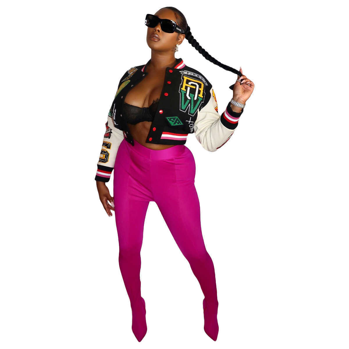 New Baseball Jackets Full Position Printed Threaded Varsity Desinger Women Cropped Patchwork Button Letterman Coats