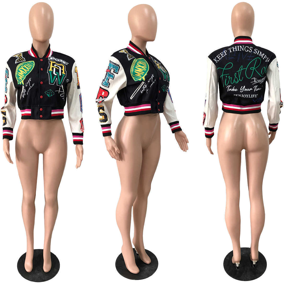 New Baseball Jackets Full Position Printed Threaded Varsity Desinger Women Cropped Patchwork Button Letterman Coats