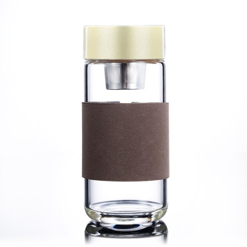 350ml Glass Water Bottles Heat Resistant Round Office Car Cup With Stainless Steel Tea Infuser Strainer Tumblers