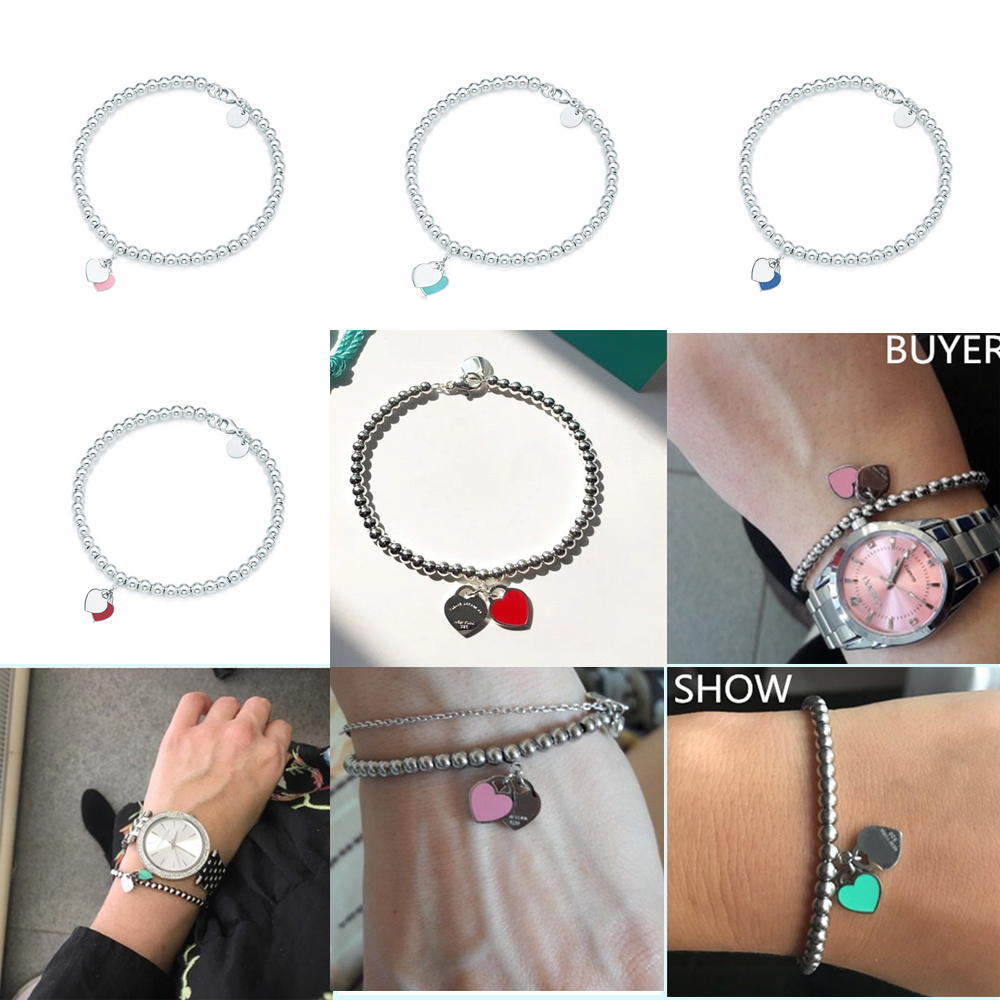 S925 Silver Love Beads chain charm Bracelet 2 Hearts tag women Holiday Gift Luxury Jewelry Exquisite Fashion Classic Blue bracelet Desinger TIf wedding party&Logo
S925 Silver Love Beads chain charm Bracelet 2 Hearts tag women Holiday Gift Luxury Jewelry Exquisite Fashion Classic Blue bracelet Desinger TIf wedding party&Logo