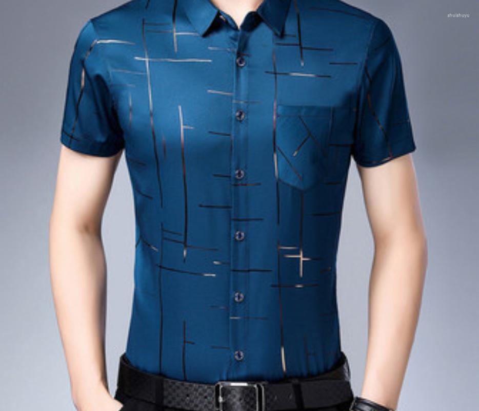 Men's Casual Shirts Men's Shirt Short Sleeve Summer 2022 Business Ice Silk Wrinkle Free Iron, Black