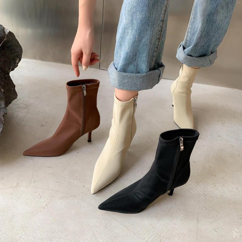 Boots Fashion Women Ankle Pointed Toe Sock Booties Black Brown White Thin High Heels Back Zipper Ladies Autumn Spring Short Bota
Boots Fashion Women Ankle Pointed Toe Sock Booties Black Brown White Thin High Heels Back Zipper Ladies Autumn Spring Short Bota