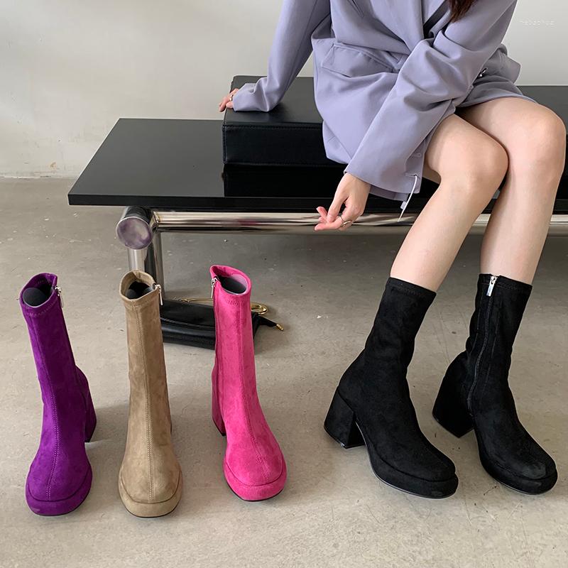 Boots Round Toe Women Ankle Flock Black Pink Brown Purple Sock Booties Side Zipper 2022 Arrivals Platform Pumps
Boots Round Toe Women Ankle Flock Black Pink Brown Purple Sock Booties Side Zipper 2022 Arrivals Platform Pumps