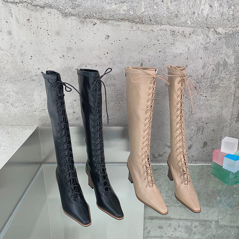 Boots Fashion Women Knee High Beige Black Cross Strap Lace Up Square Heels Party Winter Pumps Shoes Woman Elegant Botas
Boots Fashion Women Knee High Beige Black Cross Strap Lace Up Square Heels Party Winter Pumps Shoes Woman Elegant Botas