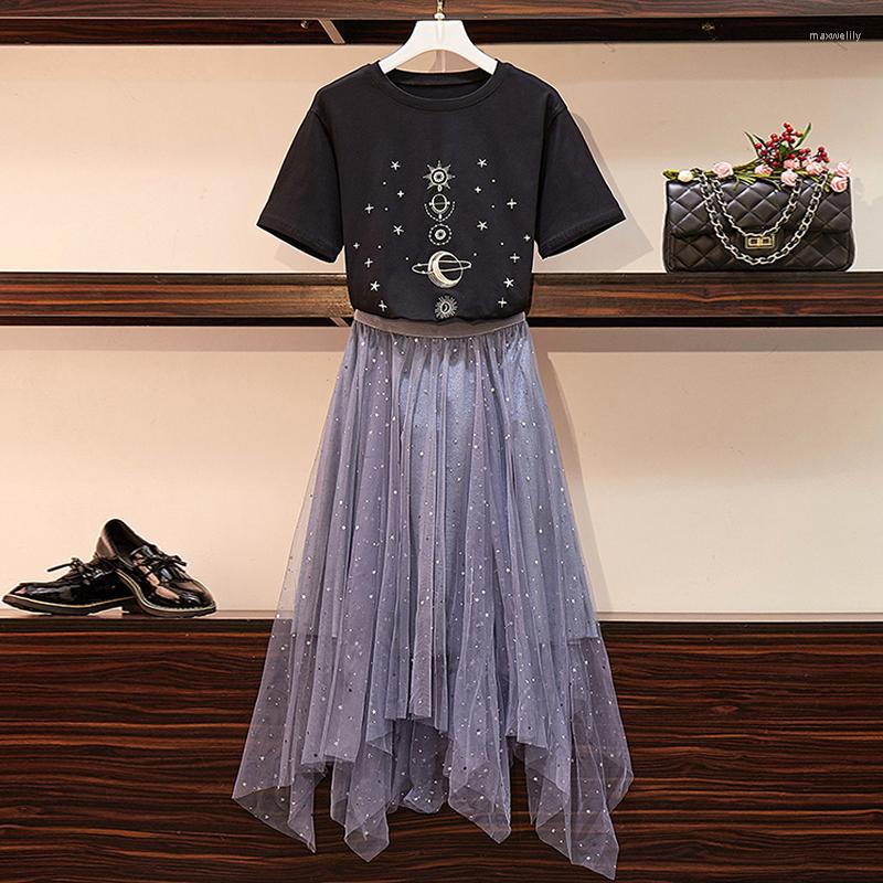 Work Dresses 2 Piece Set Women Summer Stars Black T-shirts Elastic Waist Mesh Skirt Woman Casual T-shirt Sparkling Suit -4XL
Work Dresses 2 Piece Set Women Summer Stars Black T-shirts Elastic Waist Mesh Skirt Woman Casual T-shirt Sparkling Suit -4XL