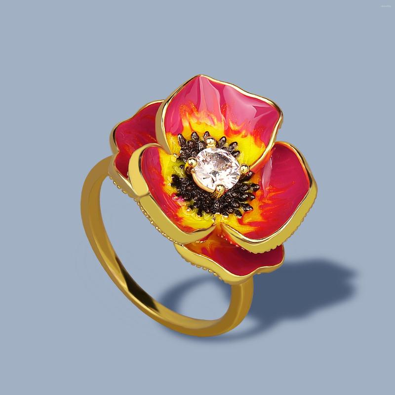 Cluster Rings Exquisite 925 Silver Women's Flower Ring Red Epoxy Enamel Jewelry Zircon Handmade Wedding
Cluster Rings Exquisite 925 Silver Women's Flower Ring Red Epoxy Enamel Jewelry Zircon Handmade Wedding