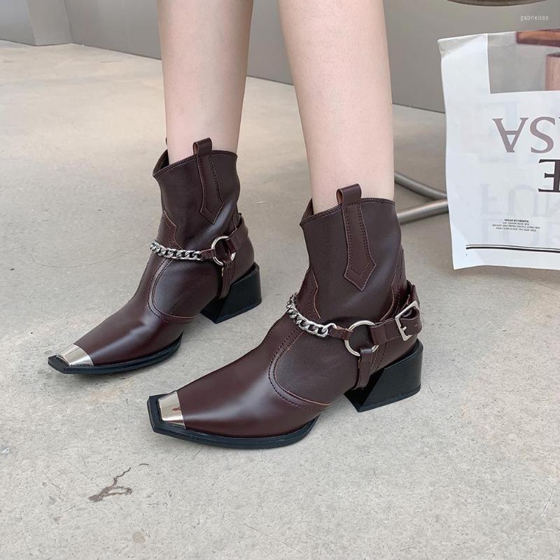 Boots Square Toe Women Ankle Mixed Color Brown Fashion Party Winter Booties Thick Mid Heels Metal Chain Short Woman
Boots Square Toe Women Ankle Mixed Color Brown Fashion Party Winter Booties Thick Mid Heels Metal Chain Short Woman