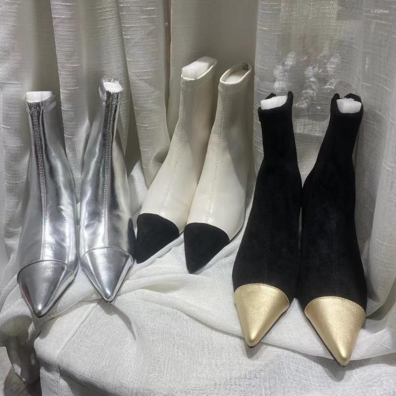 Boots Fashion Women Ankle Pointed Toe Mixed Color Thin High Heels Back Zipper Silver Black White Autumn Winter Party Pumps 35-39
Boots Fashion Women Ankle Pointed Toe Mixed Color Thin High Heels Back Zipper Silver Black White Autumn Winter Party Pumps 35-39