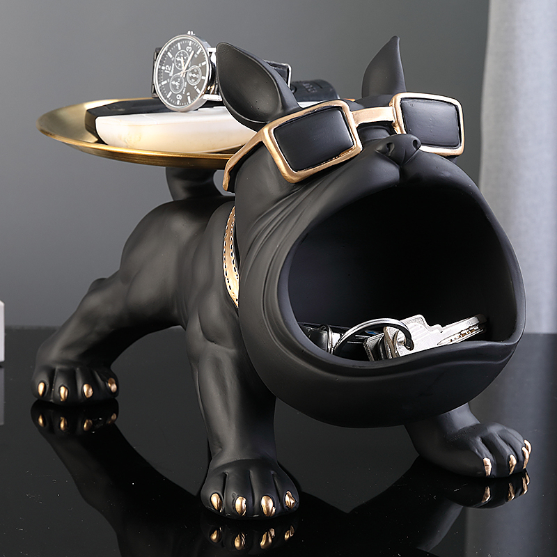 Decorative Objects Figurines Cool French Bulldog Butler Decor with Tray Big Mouth Dog Statue Storage Box Animal Resin Sculputre Figurine Home Gift 221