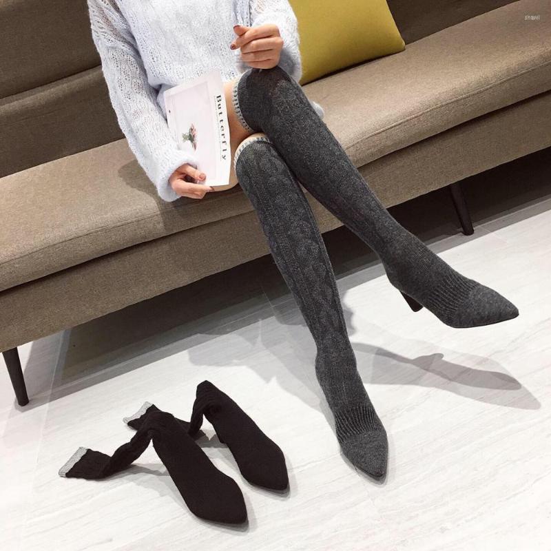 Boots Fashion Women Over The Knee Pointed Toe Knitting Thick High Heels Knight Black Gray Slip On Shoes
Boots Fashion Women Over The Knee Pointed Toe Knitting Thick High Heels Knight Black Gray Slip On Shoes