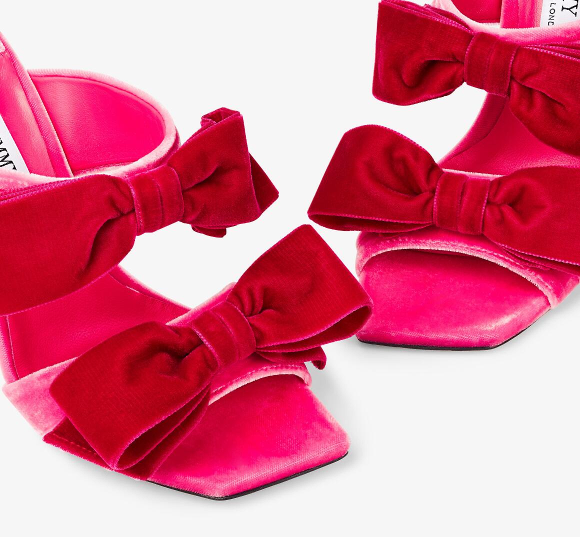 Top Brands Women Flaca Sandals Shoes with Bow Velvet & Stain Square Toe Mules Bridal Wedding Dress Lady Slipper EU35-43 Original Box