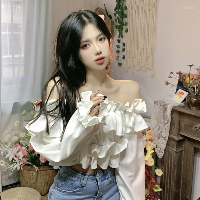 Women's Blouses White Slash Neck Flare Sleeve Blouse Women Tops Chic Ruffles Autumn Style Off Shoulder Shirts Slim Crop Top Sexy Ladies
Women's Blouses White Slash Neck Flare Sleeve Blouse Women Tops Chic Ruffles Autumn Style Off Shoulder Shirts Slim Crop Top Sexy Ladies