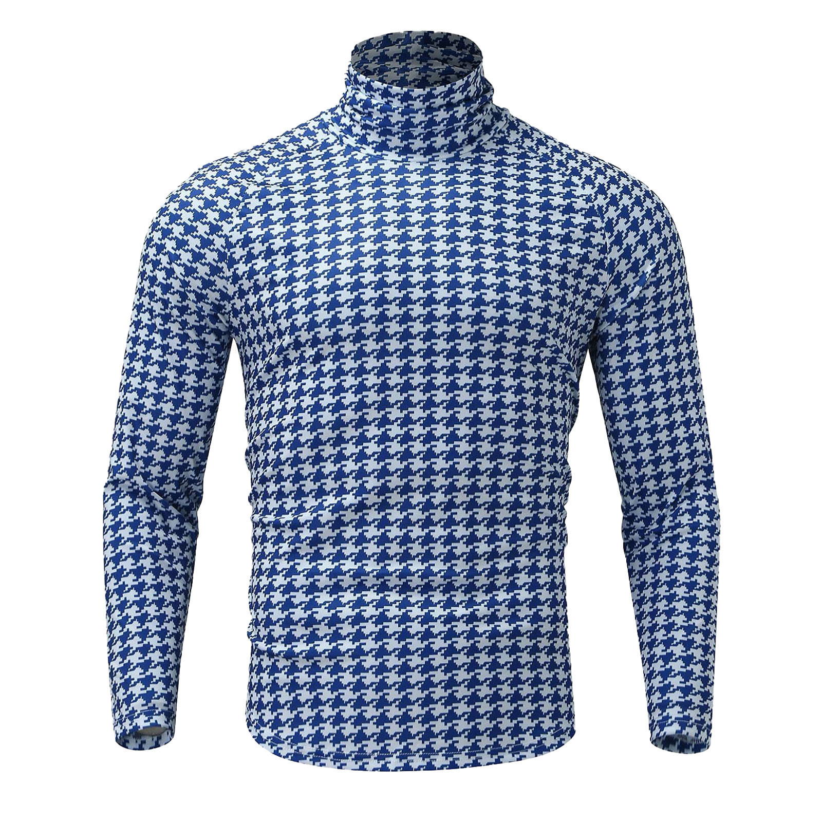 Men's Sweaters Fashion Men Turtleneck Long Sleeve Houndstooth Printed Slim Sweater Pullover Tops Casual Knitted Jumper Plus Size Pull Homme#35 22