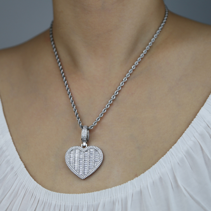 New arrived hip hop necklace paved 5a cz stoen sier gold plated heart pendant with tennis chain necklaces for women men lady wedding jewelry gift