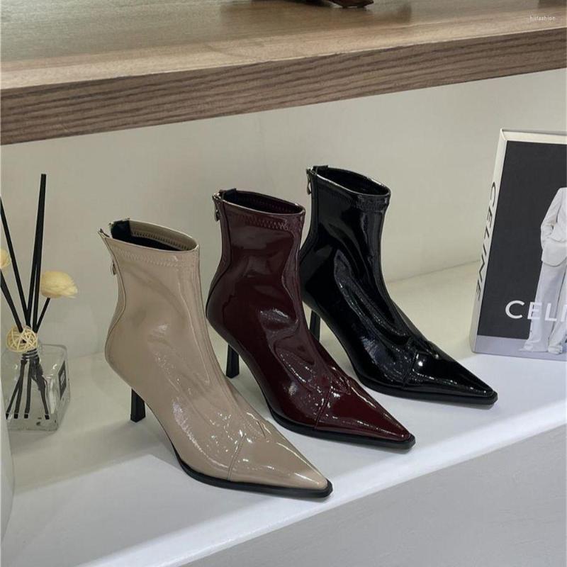 Boots Patent Leather Women Ankle 2022 Arrivals Beige Black Red Back Zipper Sock Booties Winter Autumn Thin High Heels Botas
Boots Patent Leather Women Ankle 2022 Arrivals Beige Black Red Back Zipper Sock Booties Winter Autumn Thin High Heels Botas