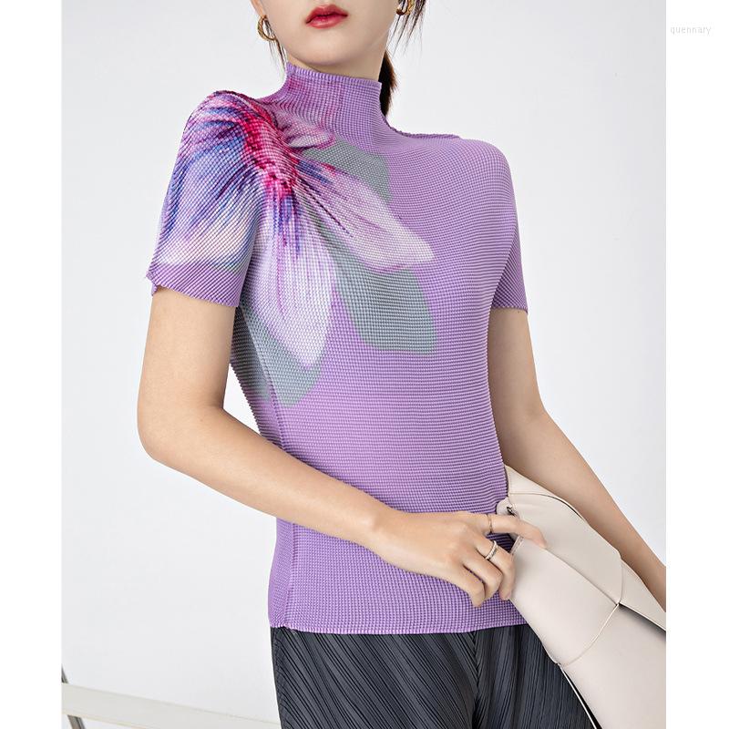 Women's T Shirts Miyake Designer Women's Pleated Top Summer Slim Fit Lotus Print Half Turtleneck Bottoming Shirt, Picture color
Women's T Shirts Miyake Designer Women's Pleated Top Summer Slim Fit Lotus Print Half Turtleneck Bottoming Shirt, Picture color