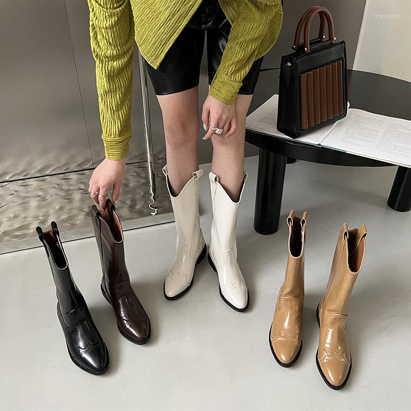 Boots Autumn/Winter Women Mid Calf Western Botas Retro Thick Heels Black Brown Yellow White Slip On Pointed Toe 2022
Boots Autumn/Winter Women Mid Calf Western Botas Retro Thick Heels Black Brown Yellow White Slip On Pointed Toe 2022