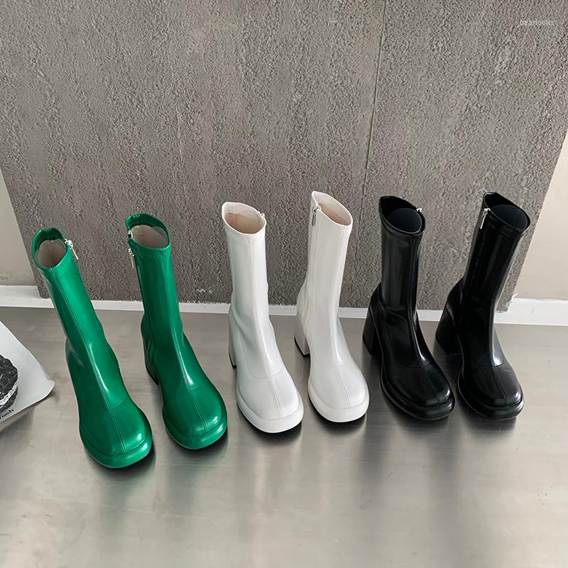 Boots Round Toe Women Mid Calf Sock Booties Black White Green Platform Shoes Square High Heels Side Zipper Party Pumps
Boots Round Toe Women Mid Calf Sock Booties Black White Green Platform Shoes Square High Heels Side Zipper Party Pumps