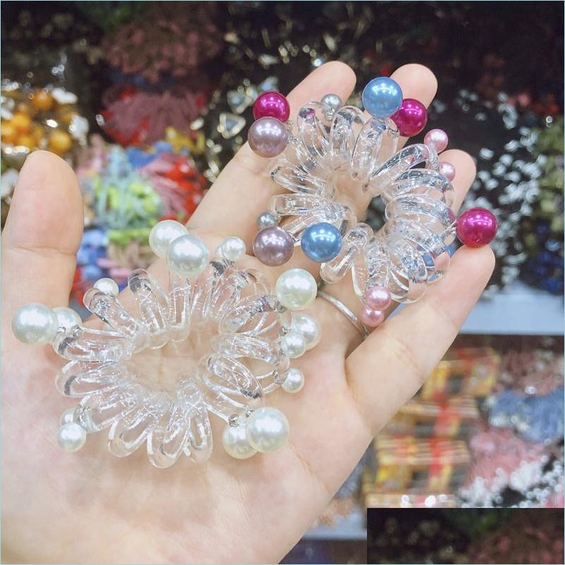 

Hair Accessories Telephone Wire Elastic Hair Ropes Girls Colorf Pearl Hairband Kids Ponytail Holder Tie Gum Hairs Accessories 20Pcs Dhe9X