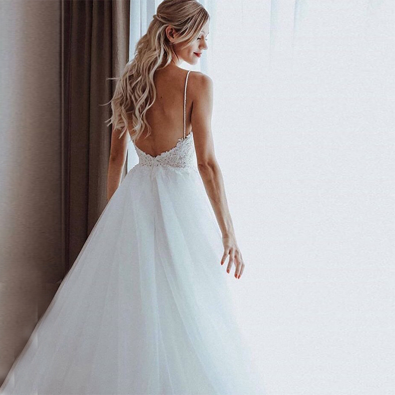 Elegant Tulle Sweetheart-Neck Dresses or-Length Lace Applique Beading A-e Bridal Dress Boho Wedding Gowns