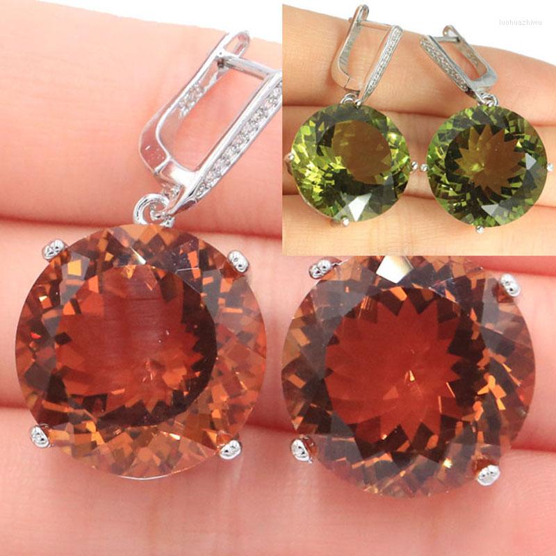 

Dangle Earrings 35x20mm SheCrown Big Round Jewelry Set Created Color Changing Spinel Zultlanile Dating Silver Pendant