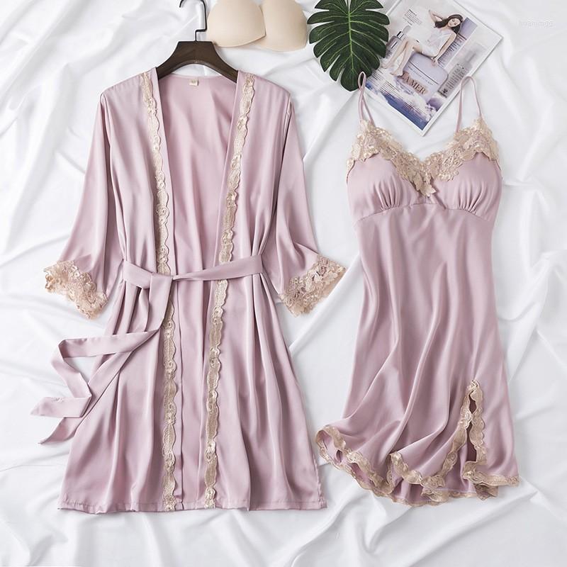 Women's Sleepwear Female Lace Trim 2PCS Night Suit Casual Kimono Robe Gown Sexy V-Neck Backless Nightgown Spring Summer Faux Silk, White-a
Women's Sleepwear Female Lace Trim 2PCS Night Suit Casual Kimono Robe Gown Sexy V-Neck Backless Nightgown Spring Summer Faux Silk, White-a