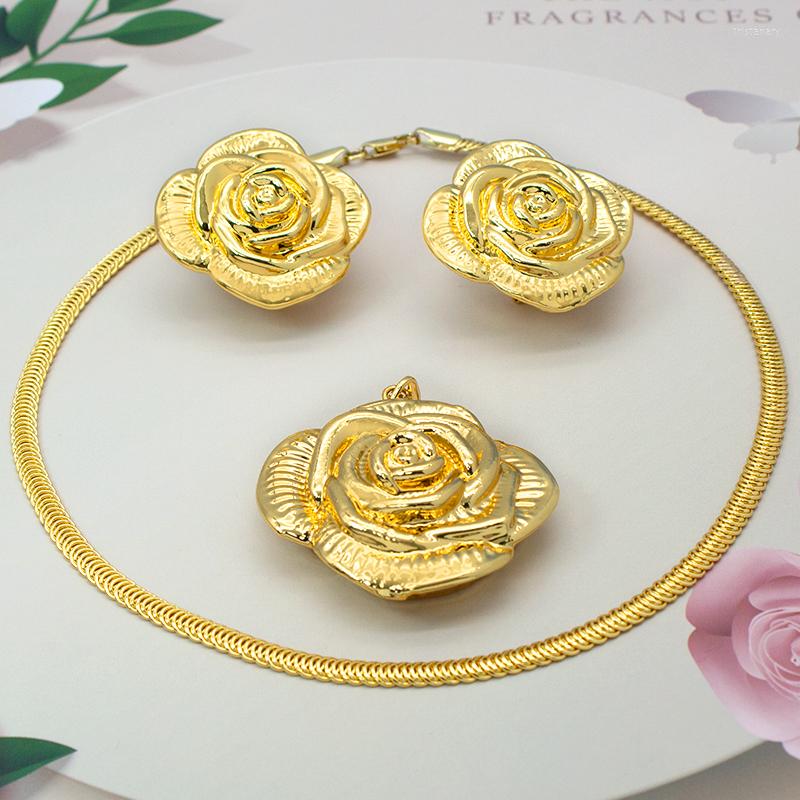 Necklace Earrings Set Brazilian Jewelry Rose Flower Pattern Sets 24k Gold Plated Pendant With Choker Bridal Wedding Jewellery, Picture shown
Necklace Earrings Set Brazilian Jewelry Rose Flower Pattern Sets 24k Gold Plated Pendant With Choker Bridal Wedding Jewellery, Picture shown