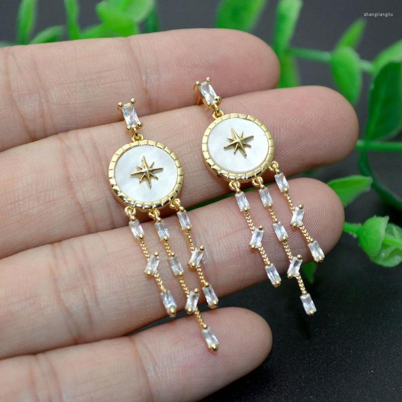 Dangle Earrings Design Fashion CZ Stone Setting Tassel White Shell With Star Paved Gold Palting Women Stud Earring 5pairs
Dangle Earrings Design Fashion CZ Stone Setting Tassel White Shell With Star Paved Gold Palting Women Stud Earring 5pairs
